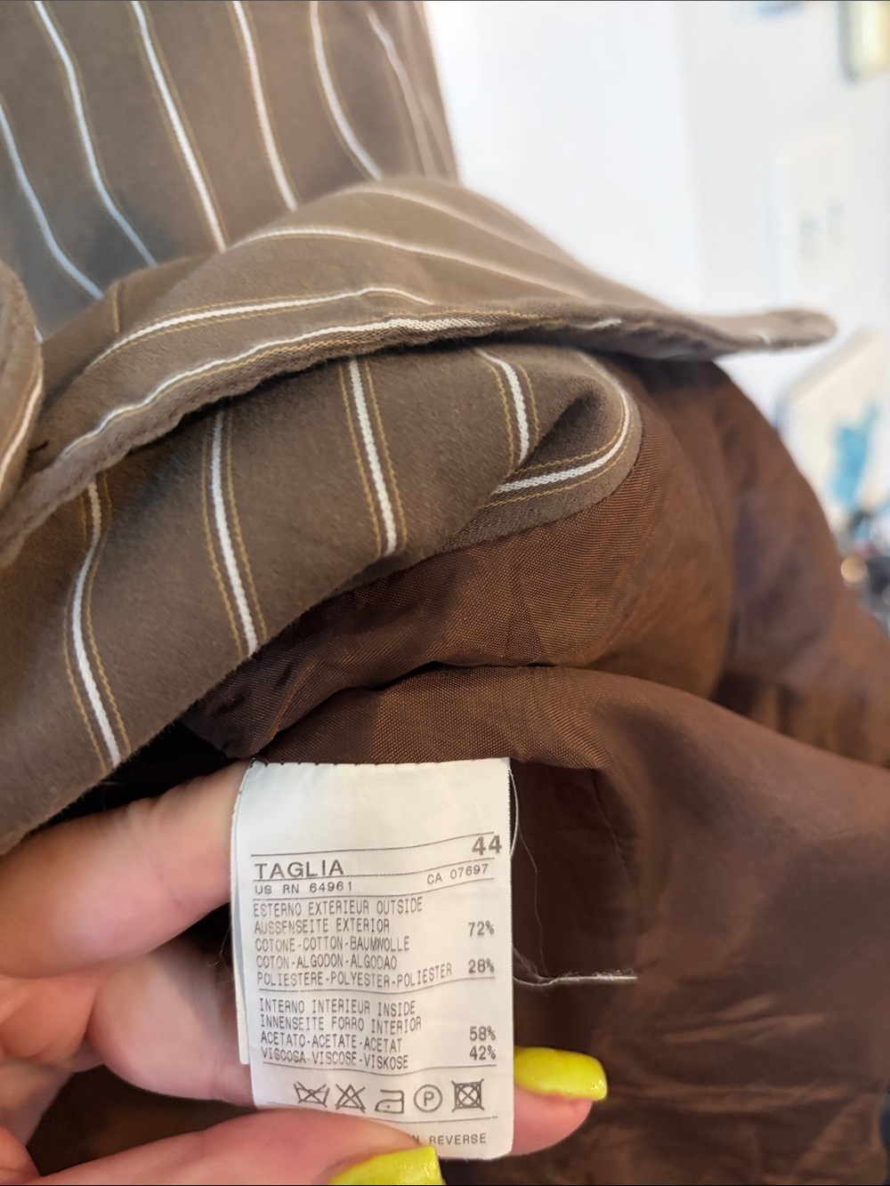 TAGLIA | Vintage Cotton Brown Pinstripe Women's Blazer - Picture 8 of 14